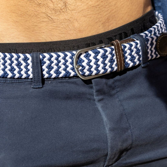 Swole Panda Woven Belt in Navy and White Zigzag
