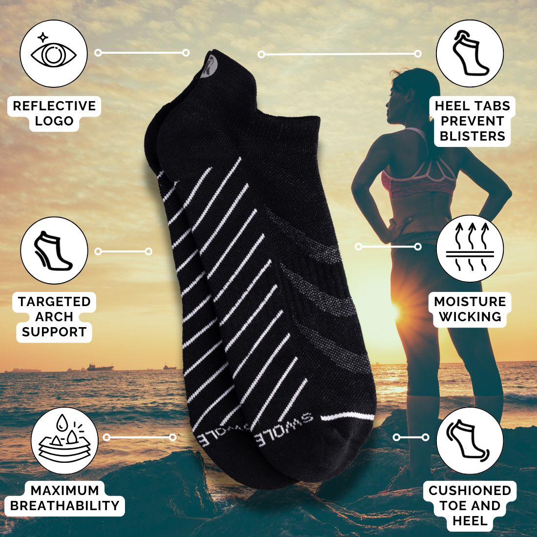 Swole Panda Black Performance Trainer Socks in Bamboo Blend