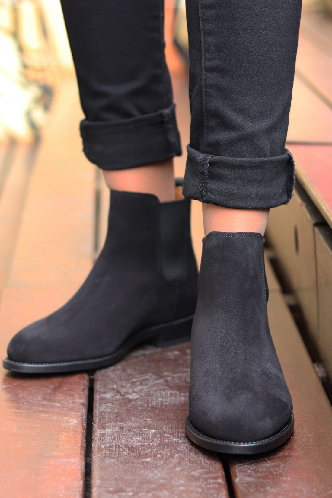 Hugs & Co. Women's Black Suede Chelsea Boots with Goodyear Welted Leather Sole