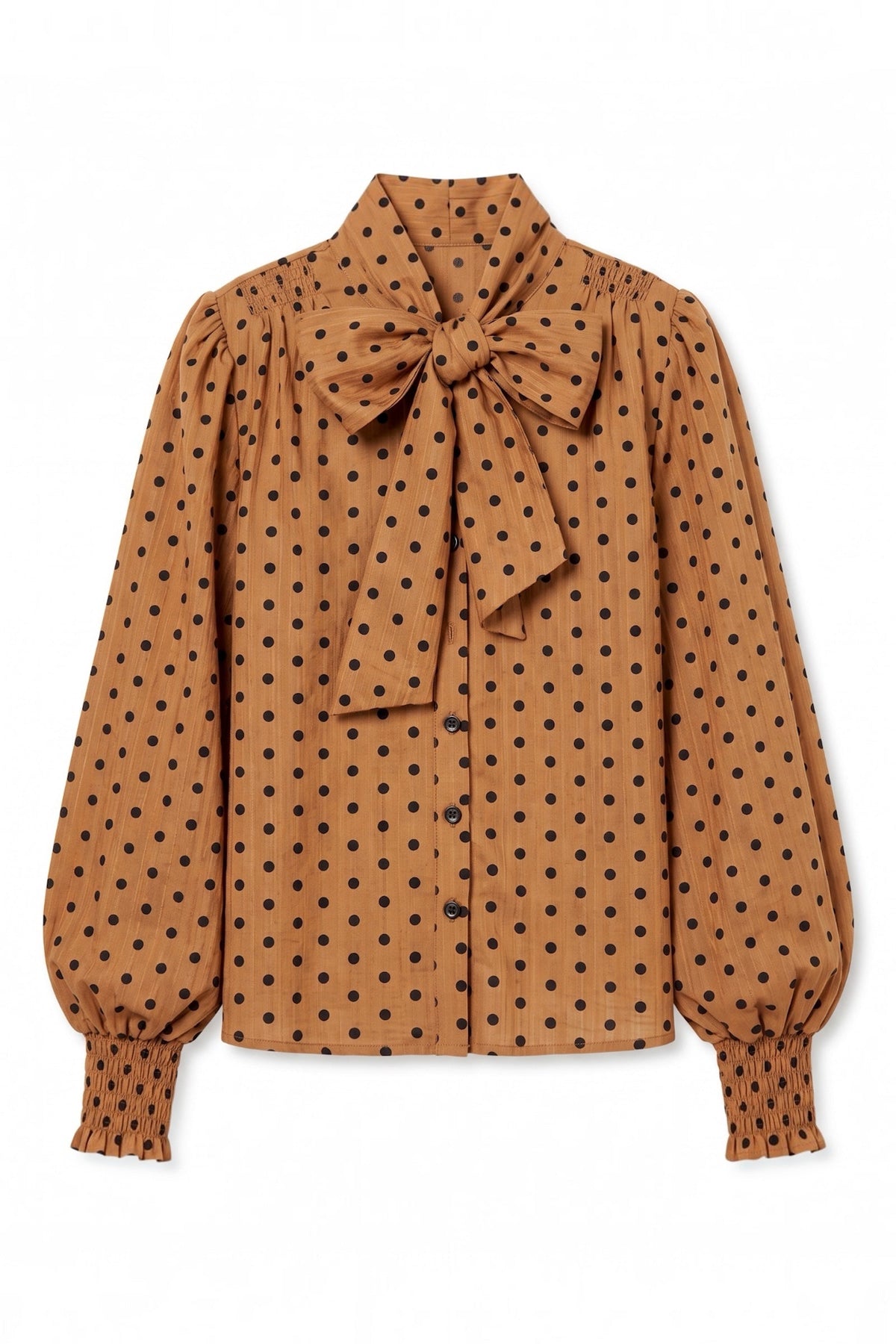 Aditi Spot Tie Neck Blouse - Toffee