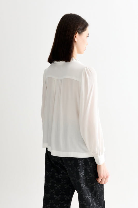 Alegra Moss Crepe Frill V-Neck Blouse - Bascora