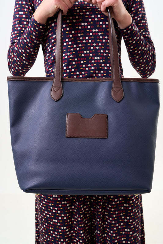 Amelia Contrast Strap Tote Bag – Navy - Bascora