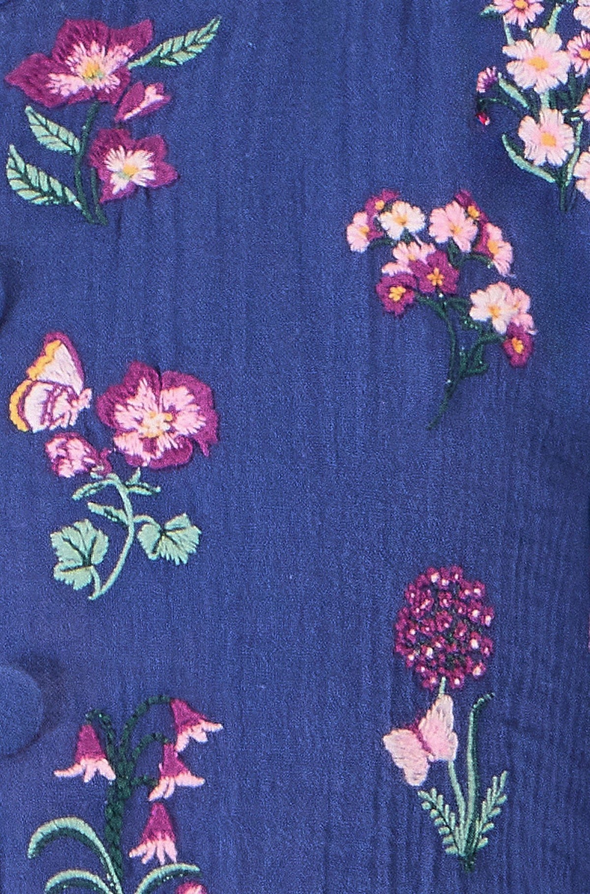 Blue Floral Embroidery Cotton Jacket - Bascora