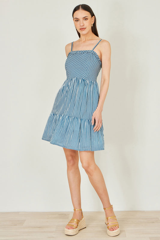 Blue Stripe Cotton Mini Sun Dress - Bascora