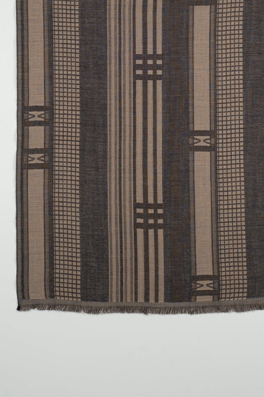 Checks & Stripes Abstract Fine Wool Jacquard Scarf – Black - Bascora