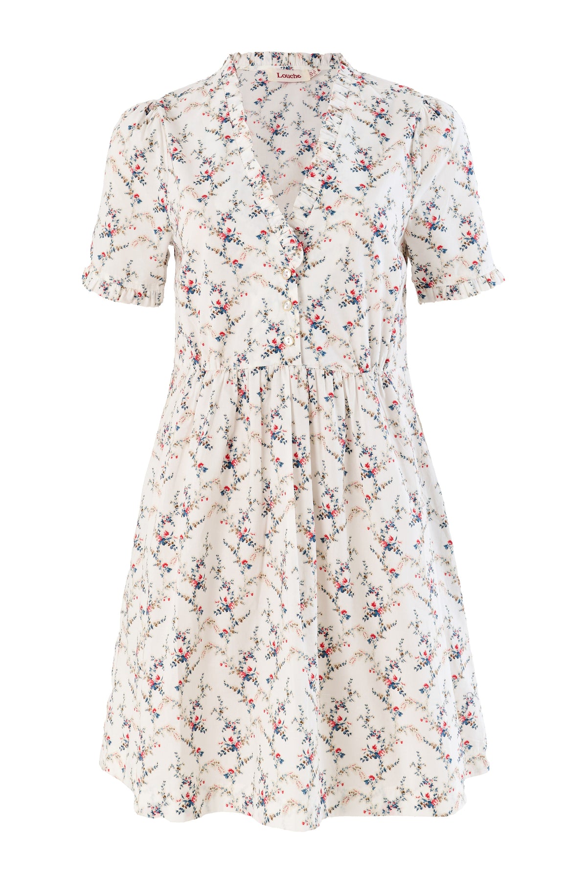 Cosima Regency Print Frill V-Neck Mini Dress - Bascora