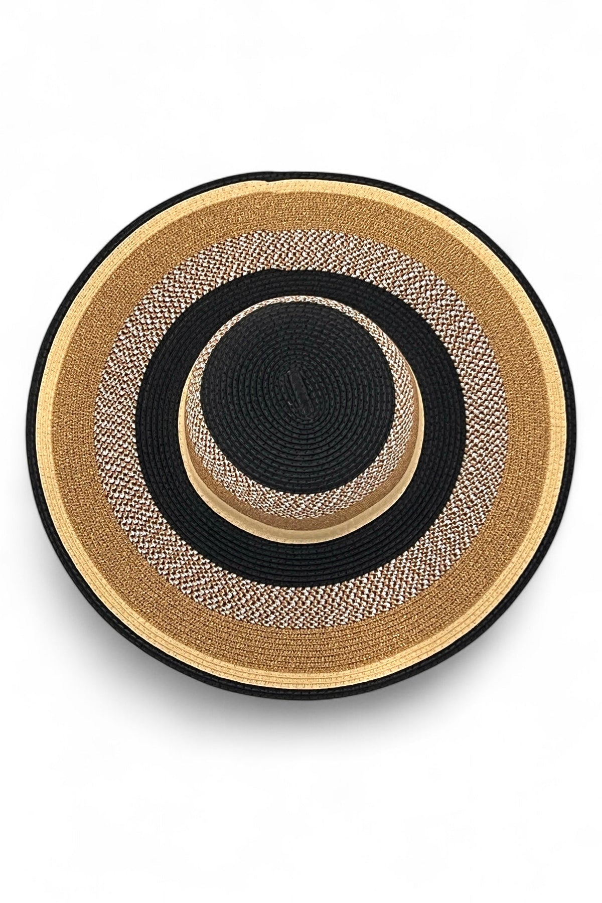 Delinda Black, Gold and Natural Striped Straw Hat - Bascora