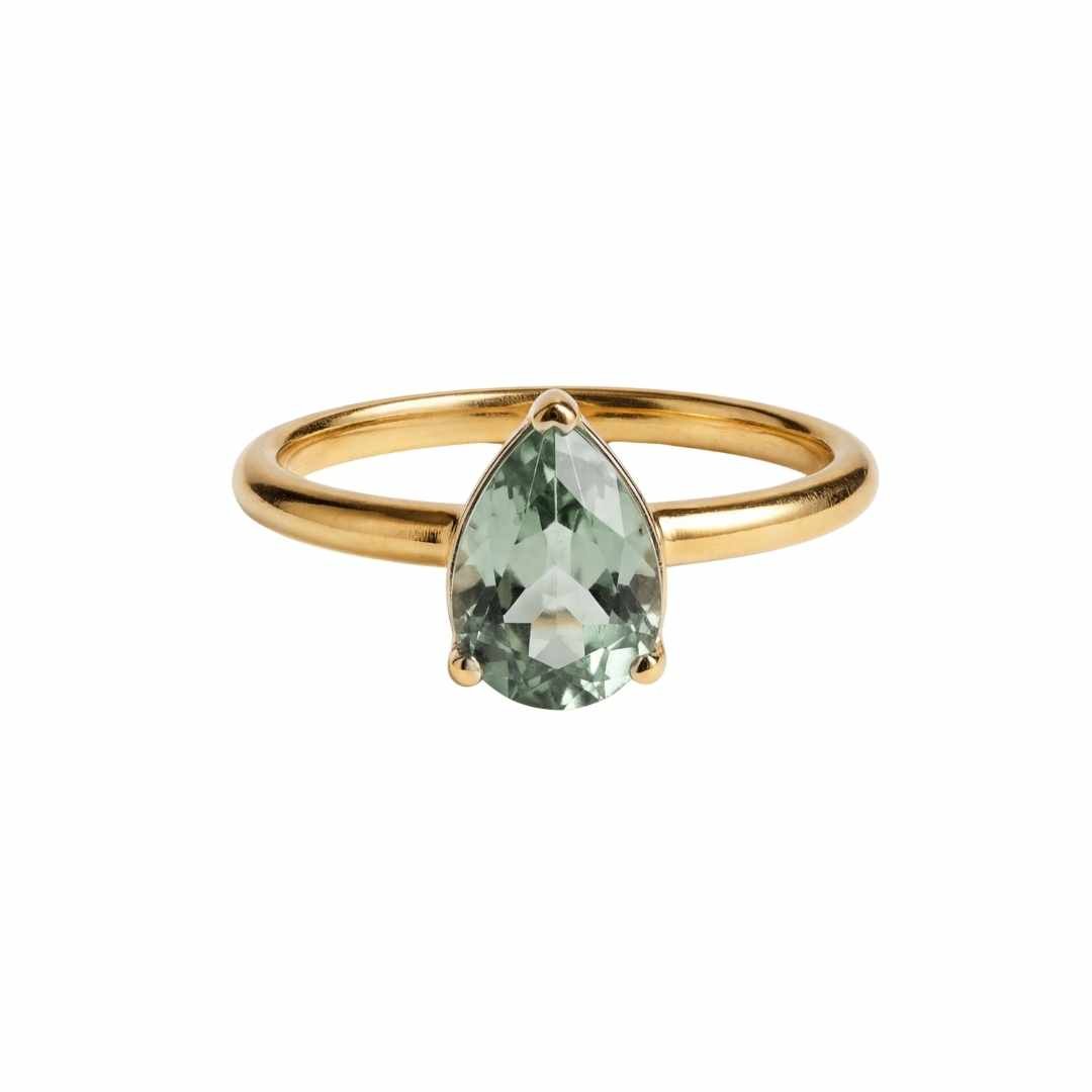 Dainty London Zinnia Pear Green Amethyst Ring in Gold Vermeil or Sterling Silver