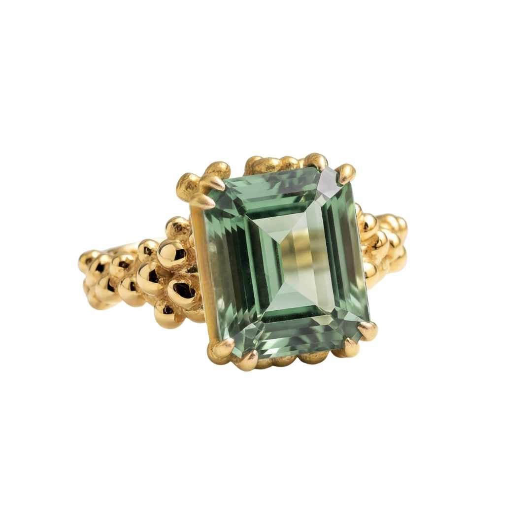 Dainty London Giselle Green Quartz Statement Ring in Gold Vermeil or Sterling Silver