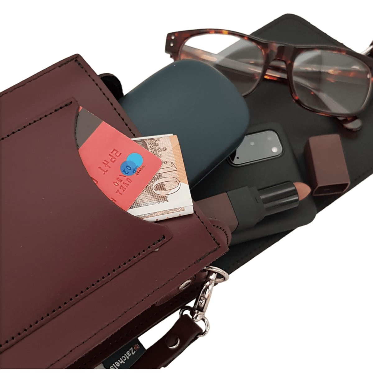 Handmade Leather Festival Phone Bag - Chestnut - Bascora