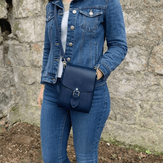 Handmade Leather Festival Phone Bag - Navy Blue - Bascora