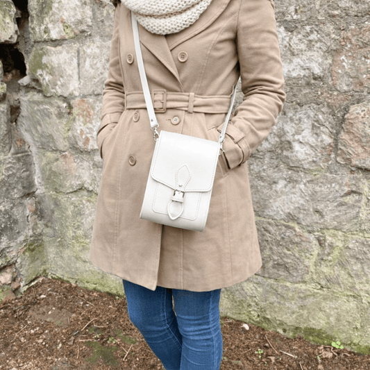 Handmade Leather Festival Phone Bag - White - Bascora