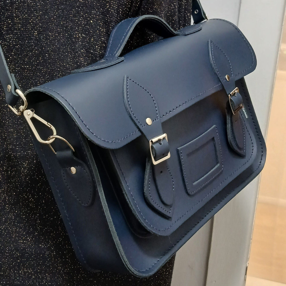 Handmade Leather Satchel - Navy Blue - Bascora