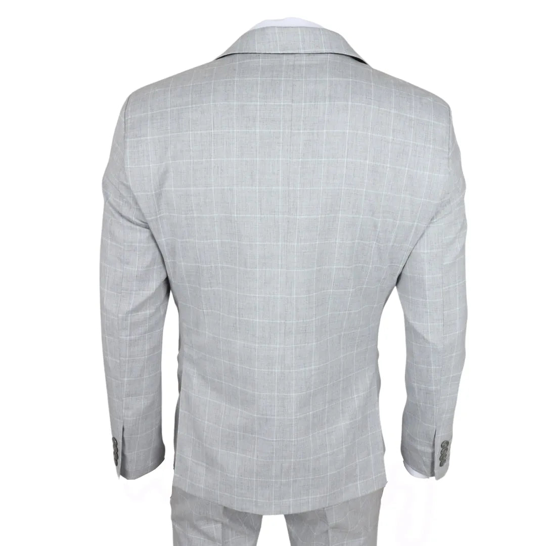 Men's Grey Checked Tailored Fit 3 Piece Suit