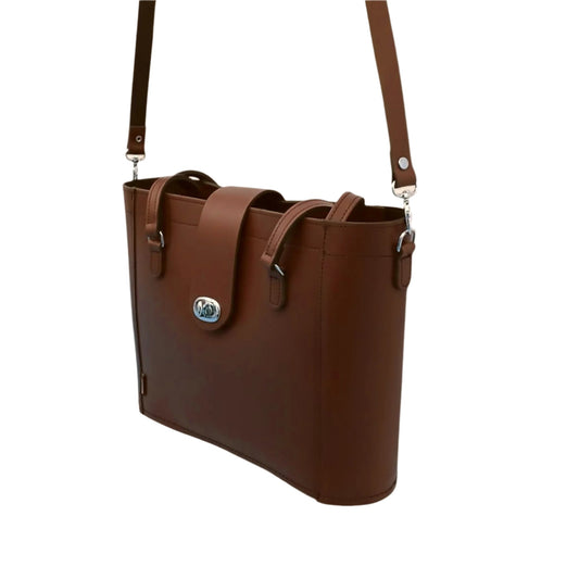 Leather Mini Twist Lock Shopper Bag – Chestnut - Bascora