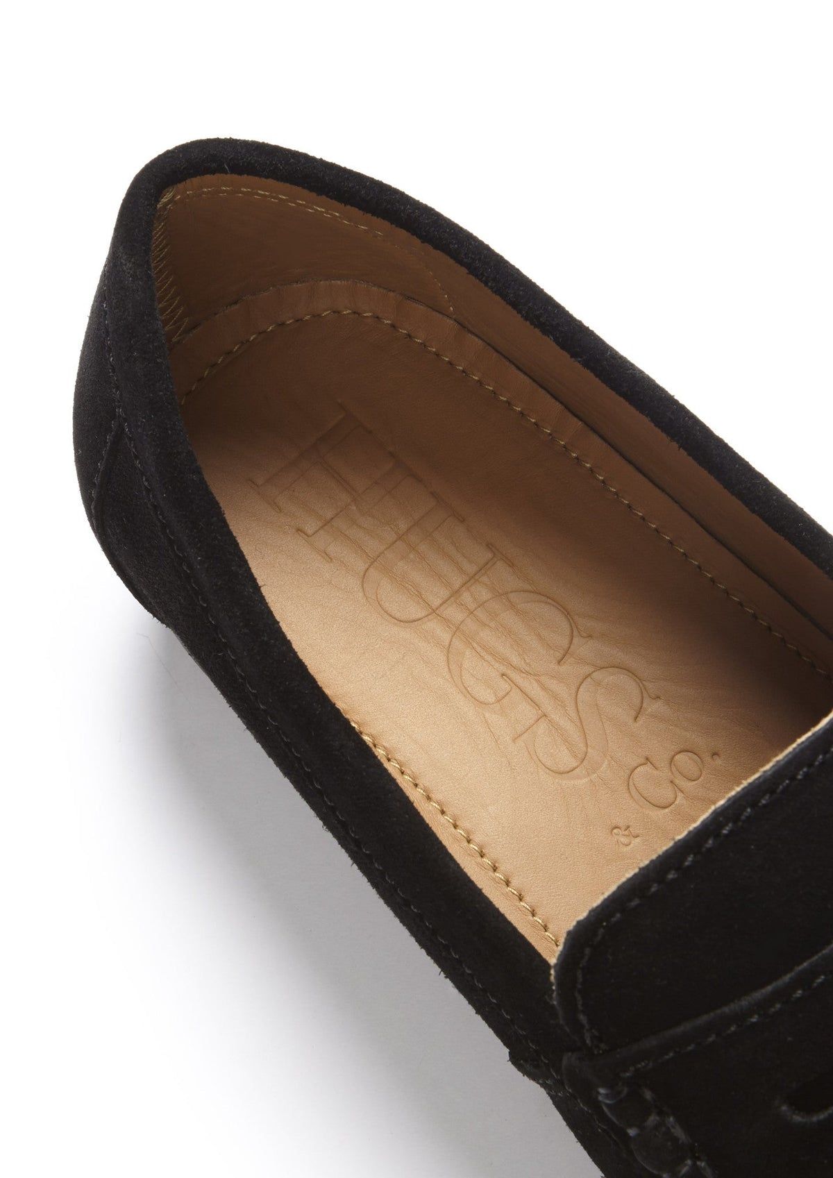 Hugs & Co. Black Italian Suede Boat Loafers with Rubber Sole for Men