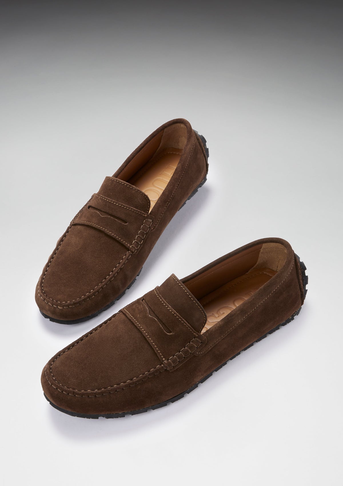 Hugs & Co. TS1 Brown Suede Penny Driving Loafers with Upcycled Tyre Sole