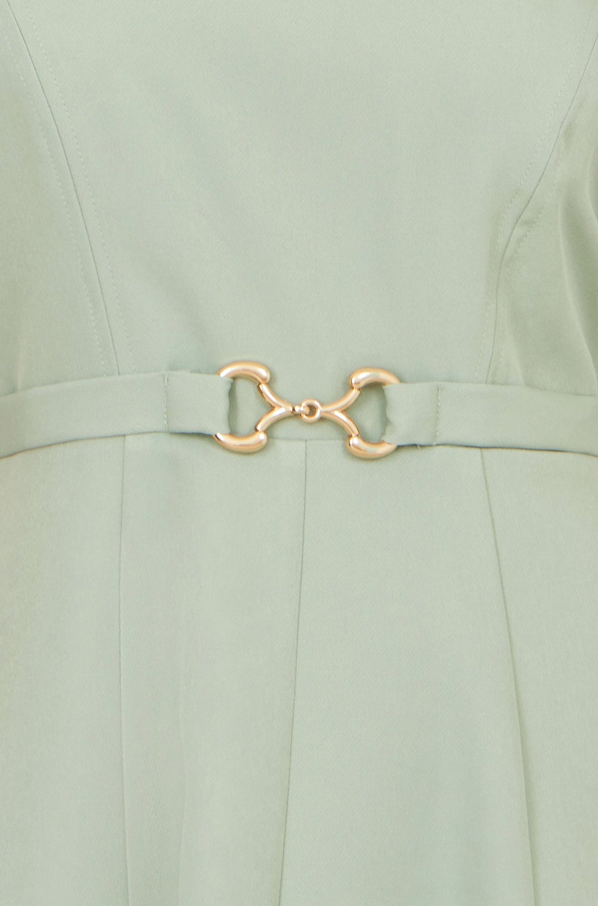 Mint Skater Dress With Puff Sleeves And Buckle Detail - Bascora