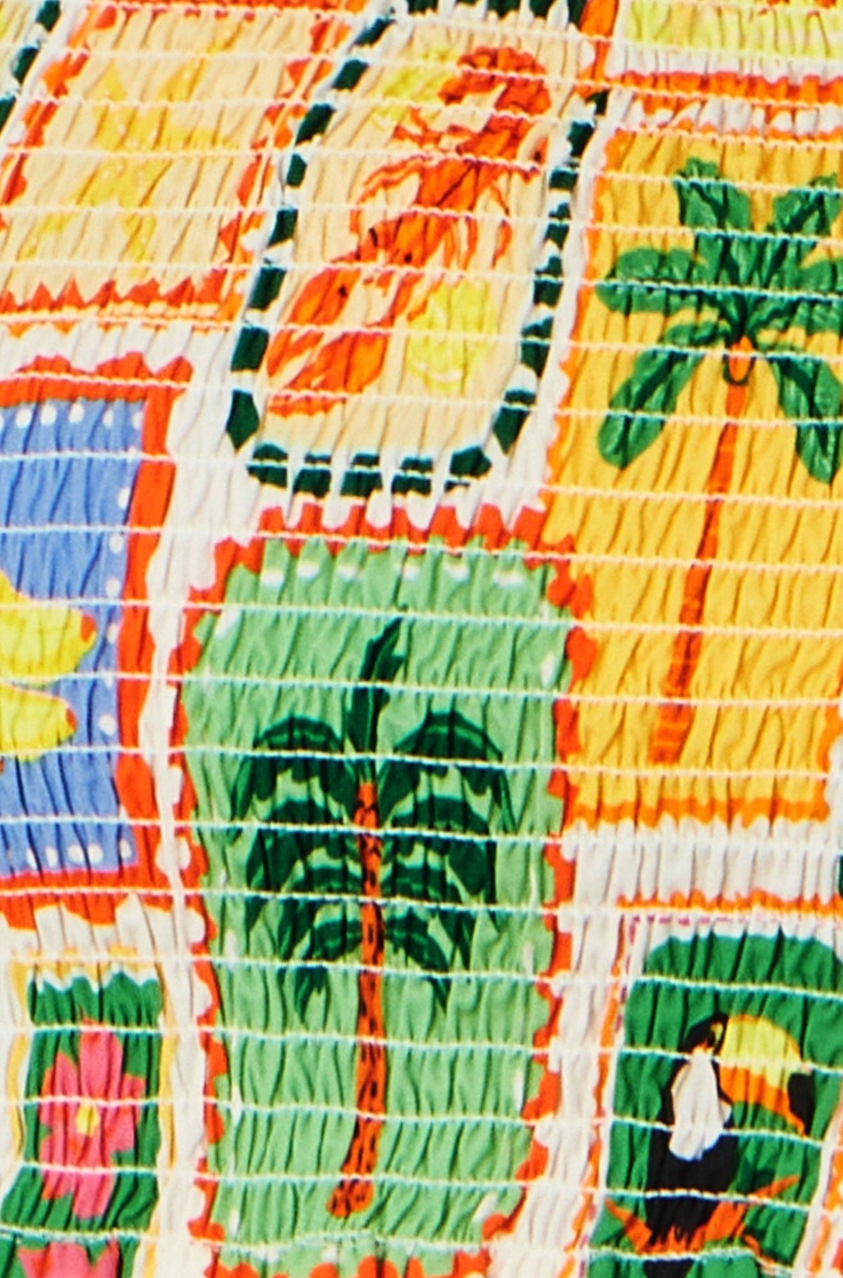 Multicolour Cropped Shirred Cotton Postcard Print Top - Bascora
