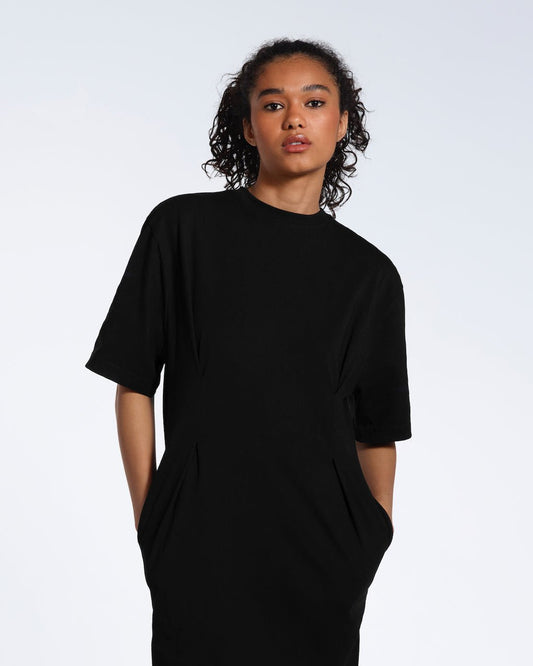 Pleated Waist Organic T-Shirt Dress - Bascora