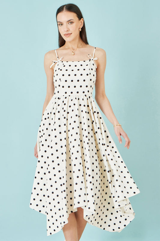 Polka Dot Hankerchief Hem Dress - Bascora
