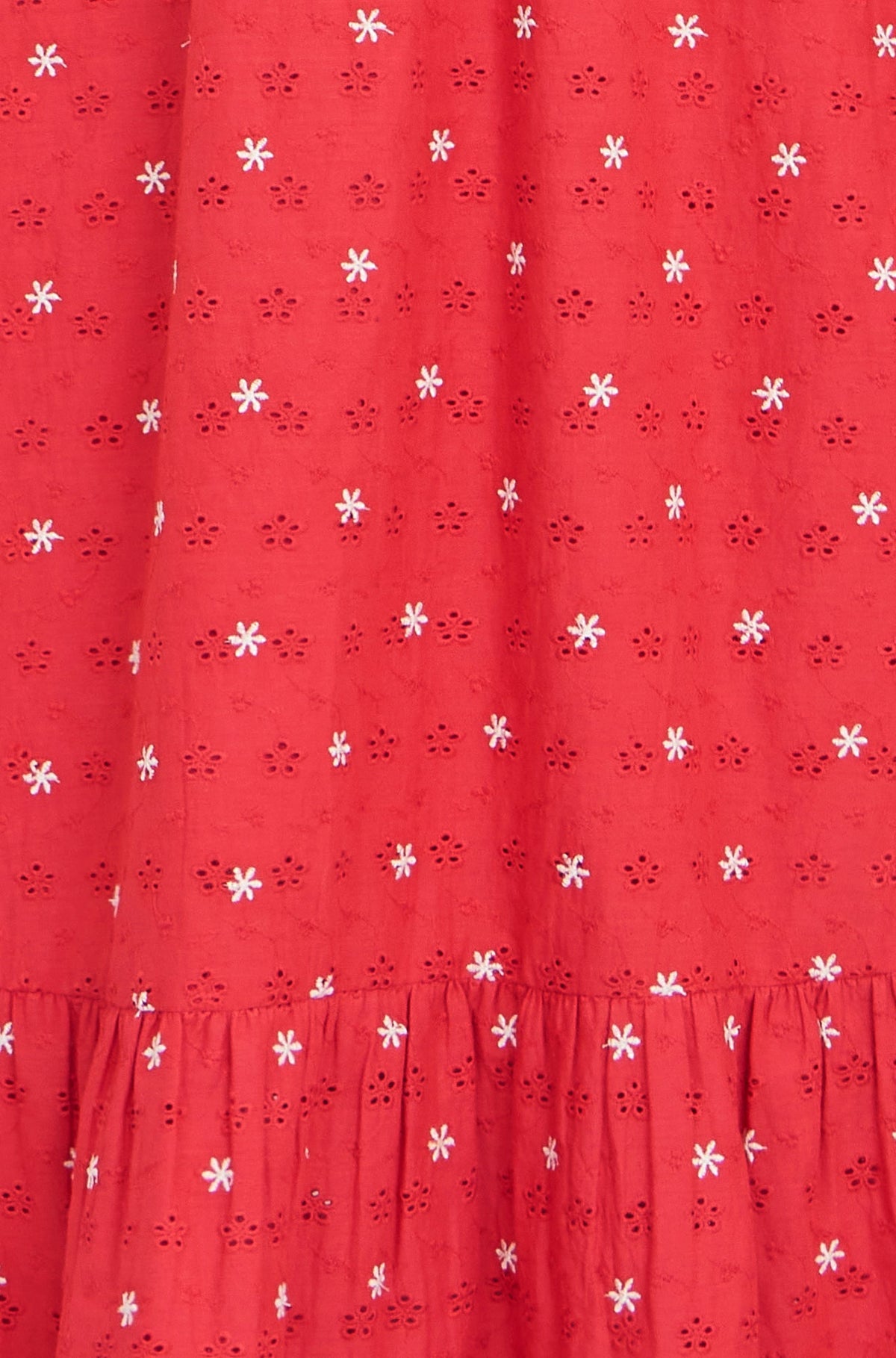 Red Broderie Anglaise Wrap Midi Dress With Flower Embroidery - Bascora