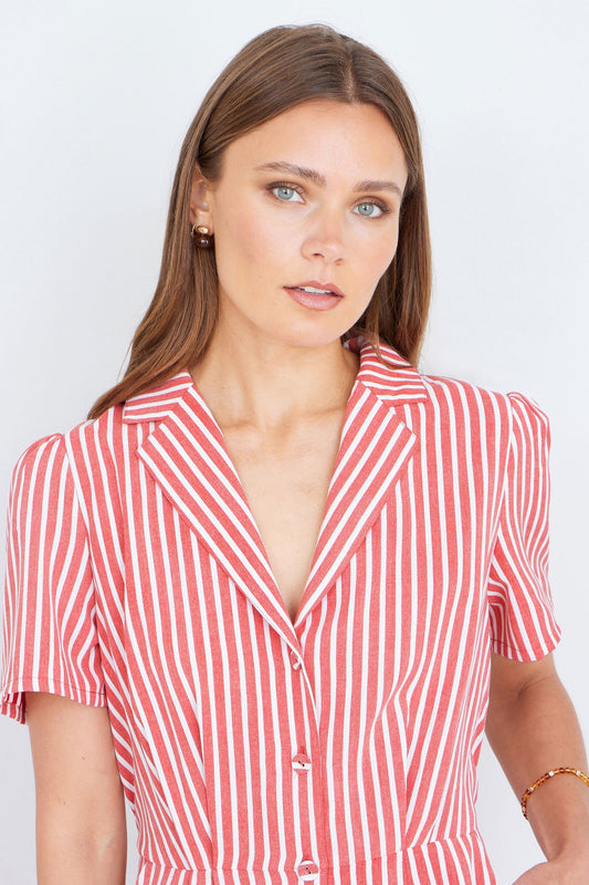 Red Stripe Retro Playsuit - Bascora