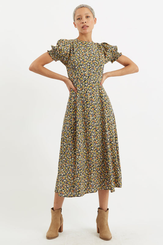 Romola Santa Fe Floral Laced Back Midi Dress - Bascora