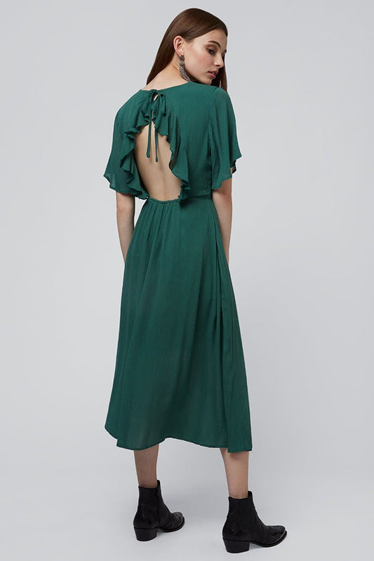 Safa Green Cut Out Back Midi Dress - Bascora
