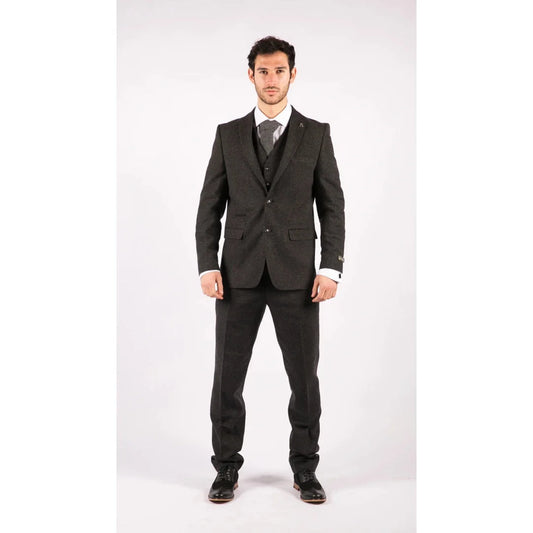 Men's Black Wool Tweed 3 Piece Authentic 1920s Classic Suit
