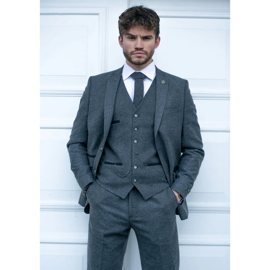 Men's Wool Tweed 3 Piece Authentic 1920s Classic Suit with Four-Pocket Waistcoat