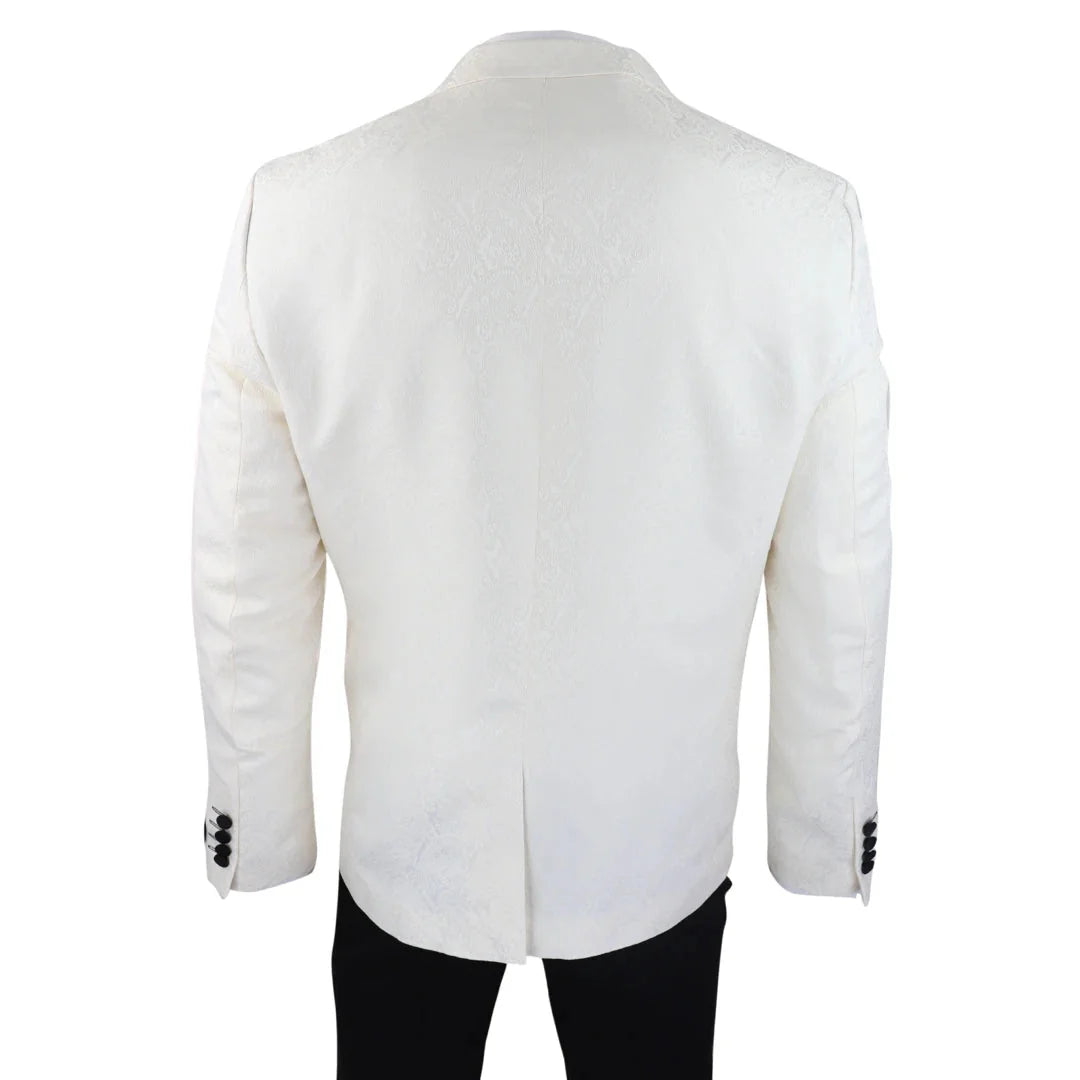 Men's Ivory Black Paisley Tuxedo Blazer and Waistcoat Dinner Jacket