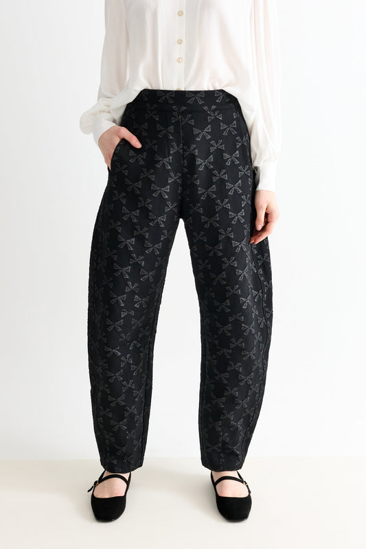 Sutton Black Bow Jacquard Barrel Trousers - Bascora