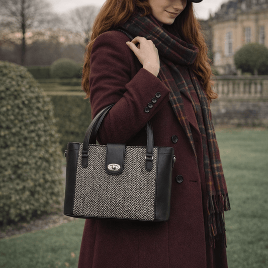 Tannery Tweed & Leather Mini Twist Lock Shopper Bag – Black - Bascora