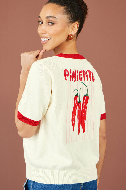 The Pimiento – Ivory Chilli Cotton Knit Top - Bascora