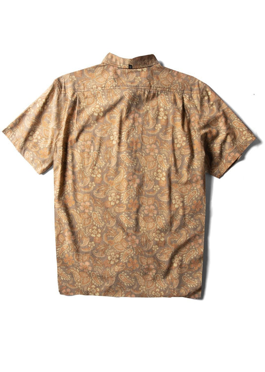 Short-sleeve patterned shirt on a white background from the back