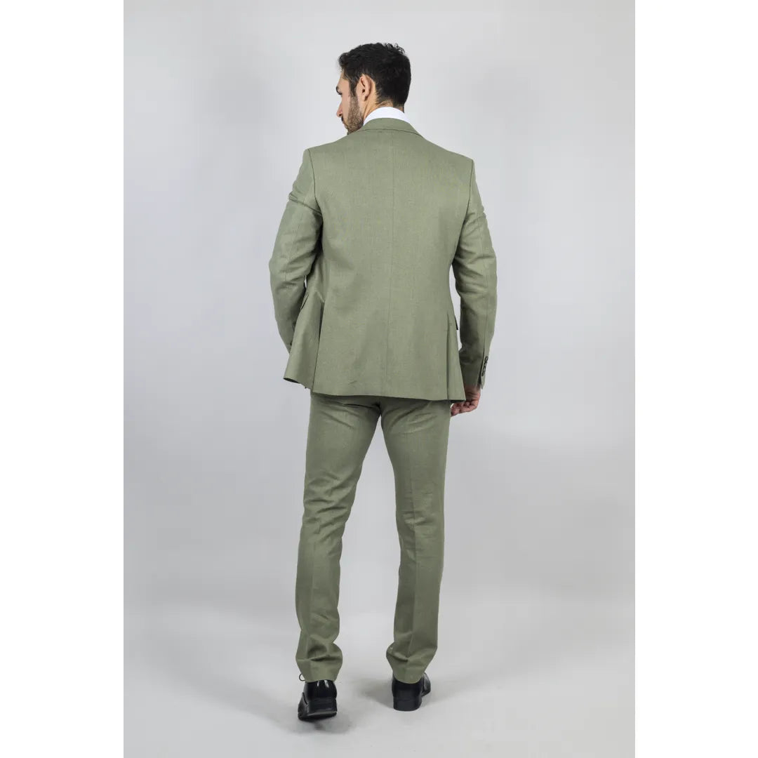 Men's Sage 3 Piece Linen Summer Wedding Suit