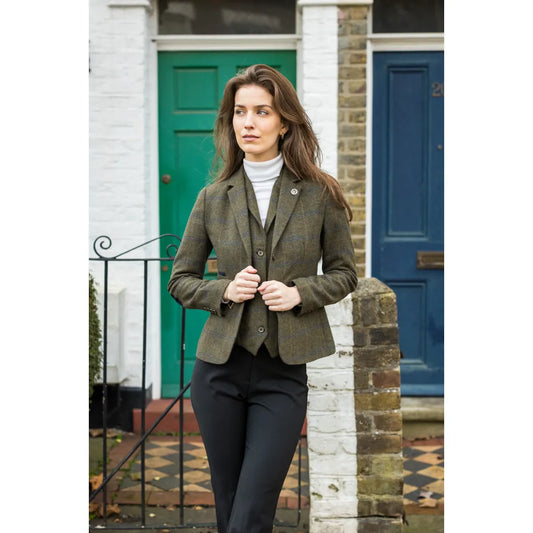 Women's Olive Green Tweed Blazer & Waistcoat Set by TruClothing