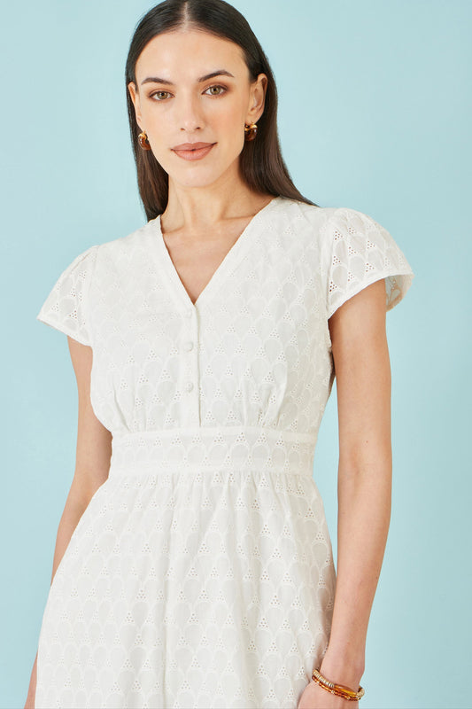 White Cotton Broderie Anglaise Playsuit - Bascora