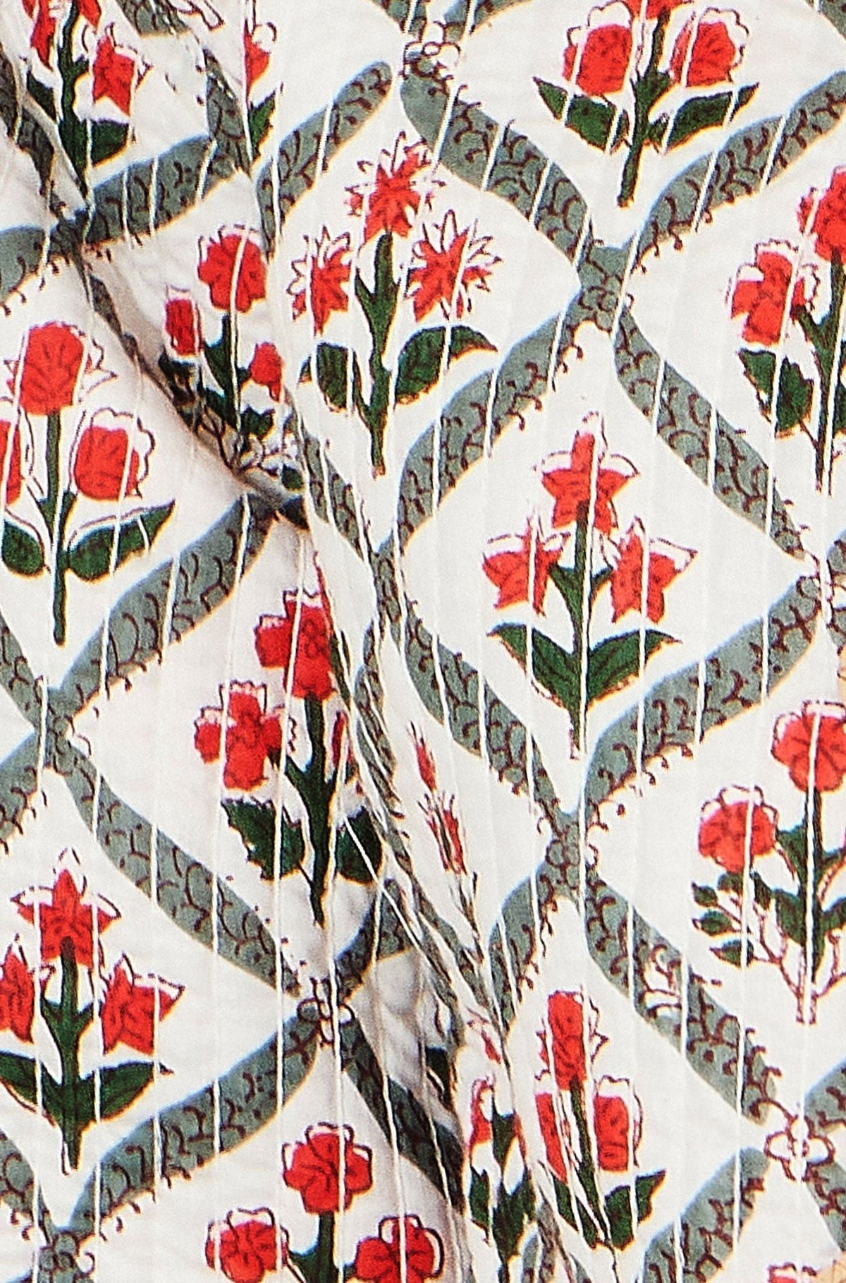 White Peacock Print Reversible Cotton Quilted Jacket - Bascora
