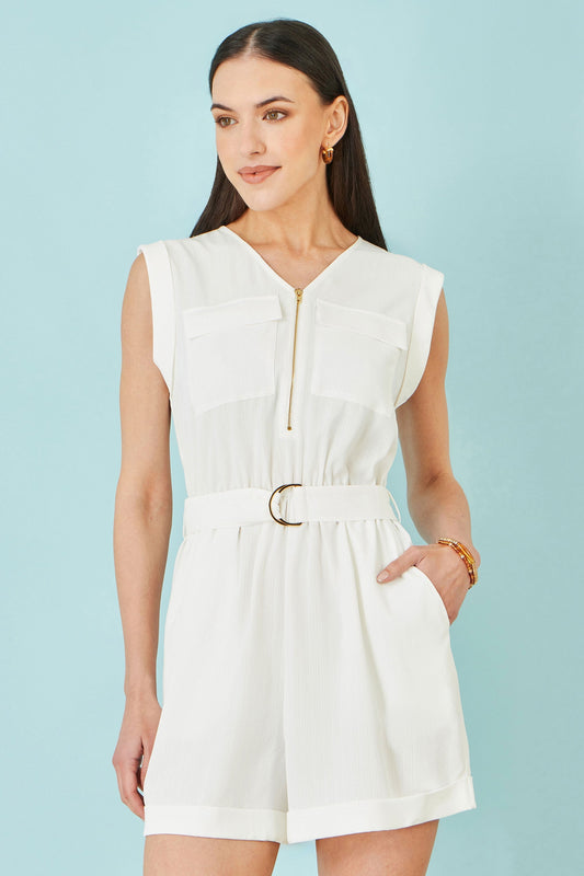 White Utility Style Playsuit - Bascora