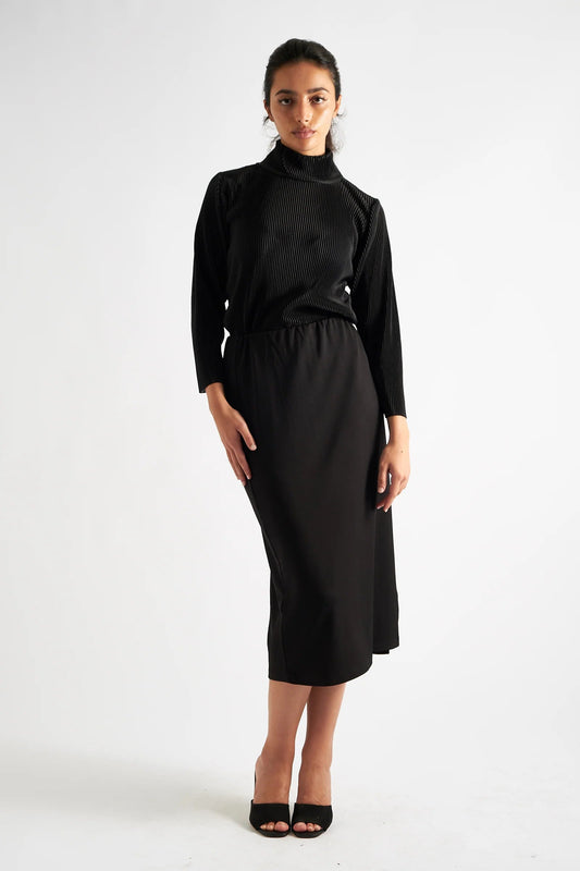 Wilson Black Fine Rib Midi Pencil Skirt - Bascora