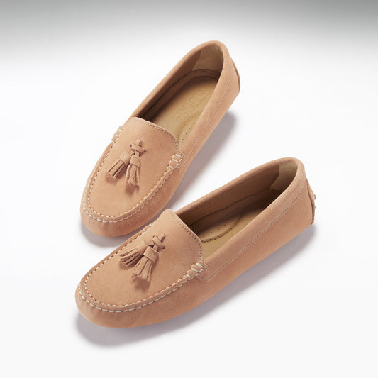 Hugs & Co. Women's Peach Suede Tasselled Driving Loafers