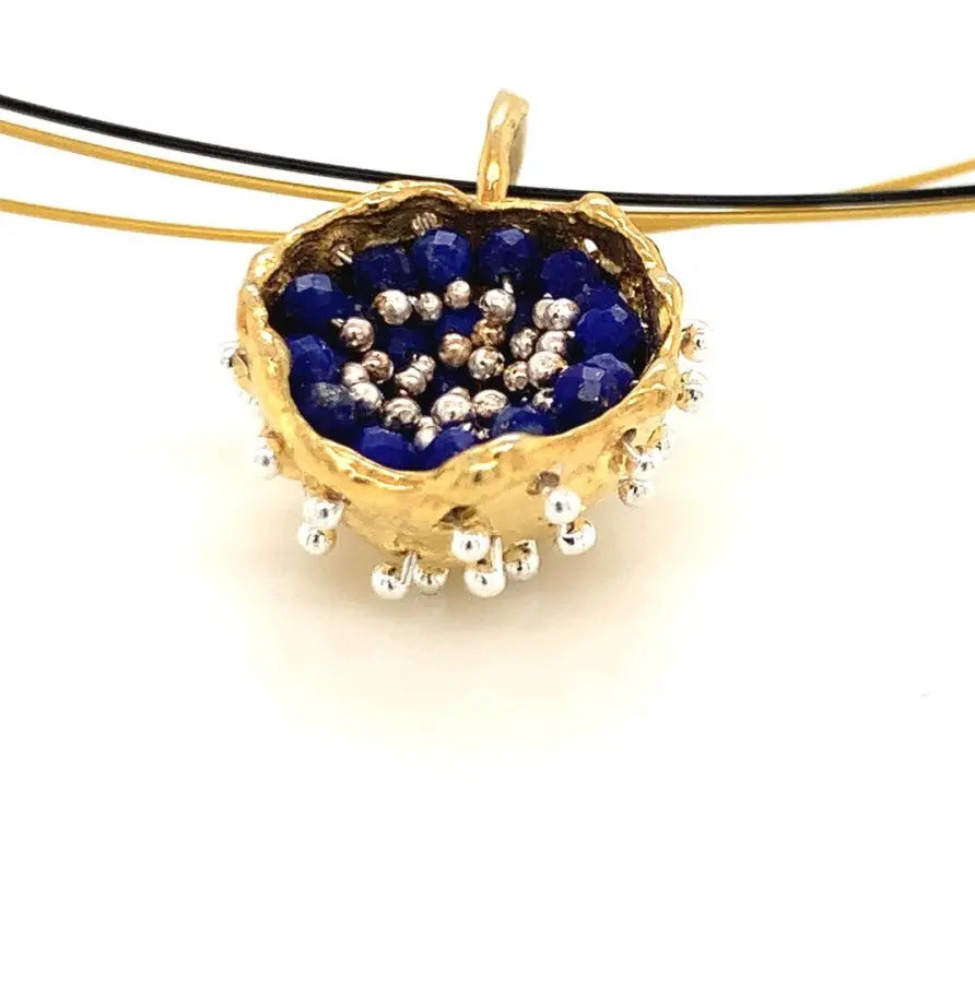 Esin Akan Dance of Stamens Midi Necklace in Gold Plated Pendant with Lapis Lazuli