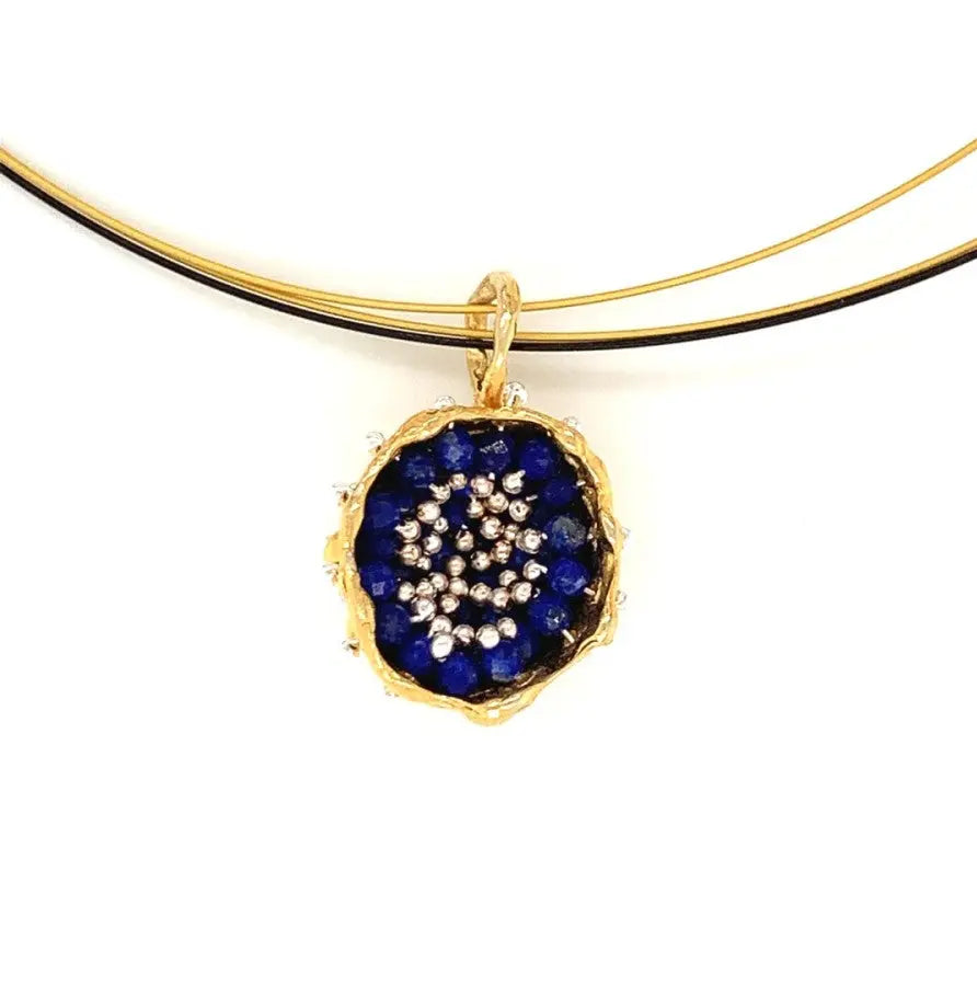 Esin Akan Dance of Stamens Midi Necklace in Gold Plated Pendant with Lapis Lazuli
