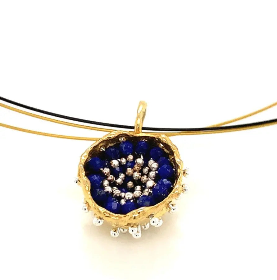 Esin Akan Dance of Stamens Midi Necklace in Gold Plated Pendant with Lapis Lazuli