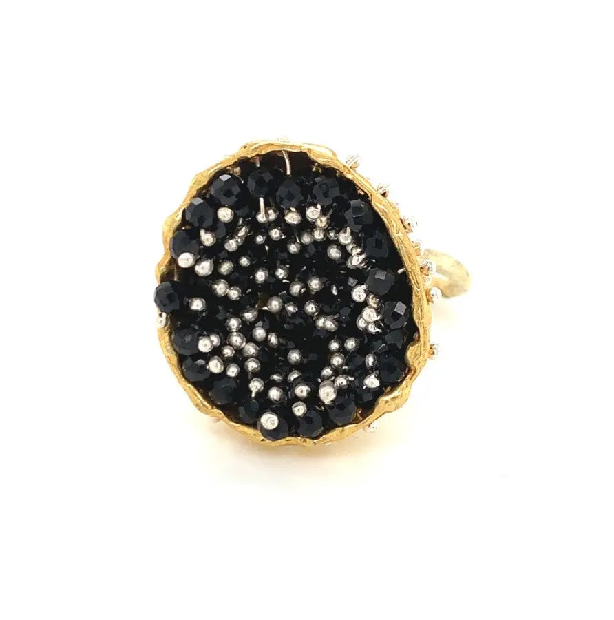 Esin Akan Dance of Stamens Medium Ring in Gold Plate with Black Spinel