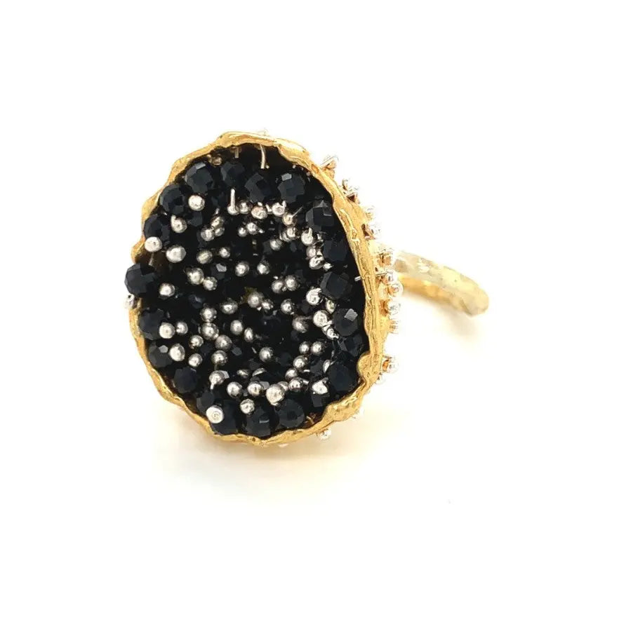 Esin Akan Dance of Stamens Medium Ring in Gold Plate with Black Spinel