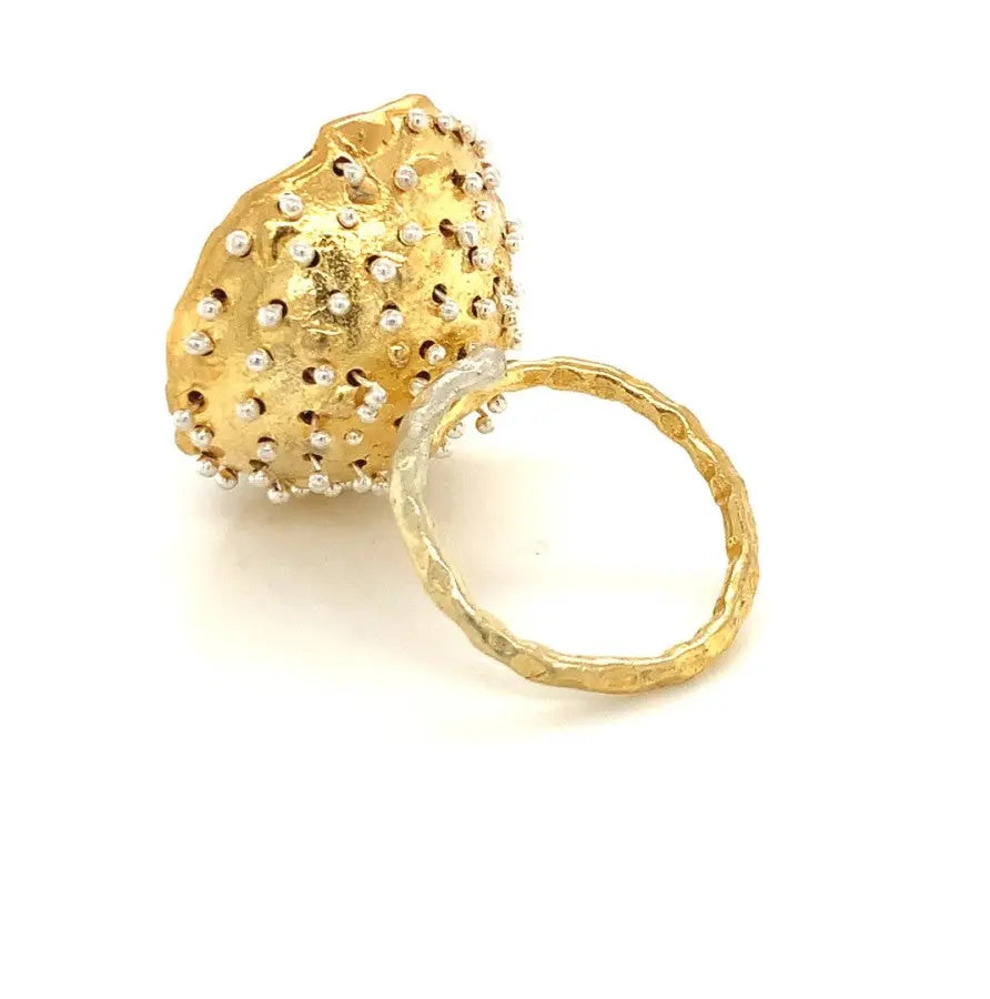 Esin Akan Dance of Stamens Medium Ring in Gold Plate with Black Spinel