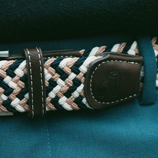 Swole Panda Woven Belt in Navy and Beige Zigzag